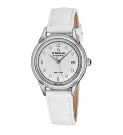 Eterna Women's 2956.41.16.1390 'Heritage 1948 For Her' Silver Diamond Dial White Leather Strap Automatic Watch