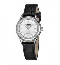Eterna Women's 2956.41.13.1389 'Heritage 1948 For Her' Silver Dial Black Leather Strap Automatic Watch