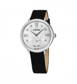 Eterna Women's 2801.41.66.1408 'Eternity' Mother of Pearl Diamond Dial Black Gros Grain Strap Small Seconds Quartz Watch