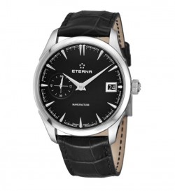 Eterna Men's 7682.41.40.1321 'Heritage' Black Dial Black Leather Strap Small Seconds Automatic Swiss Made Watch